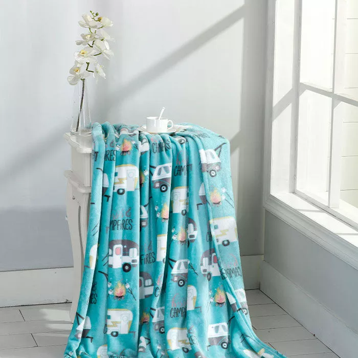 “Kisses & Campfires” Throw, 55″ x 70″, Blue