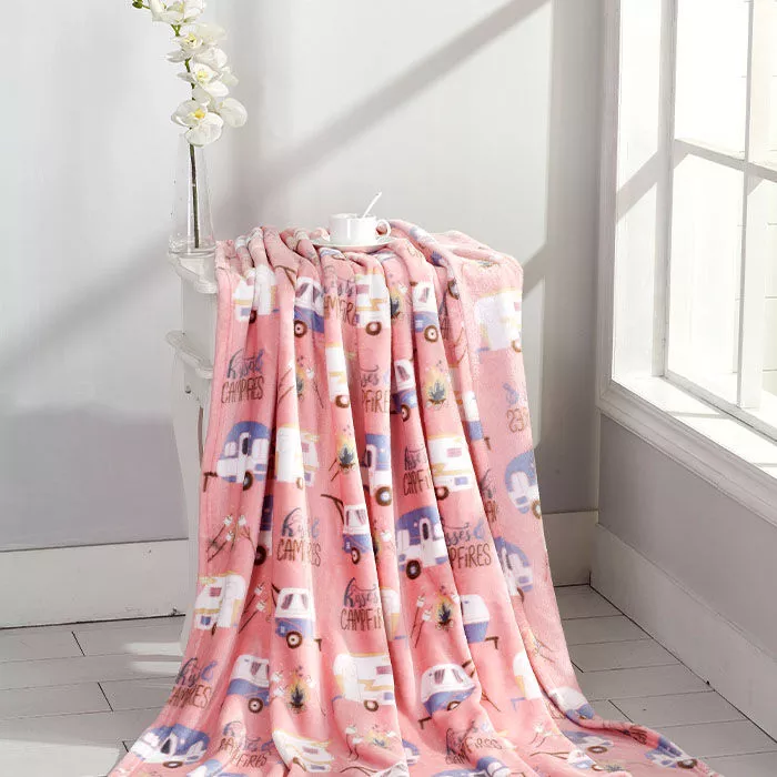 “Kisses & Campfires” Throw, 55″ x 70″, Pink