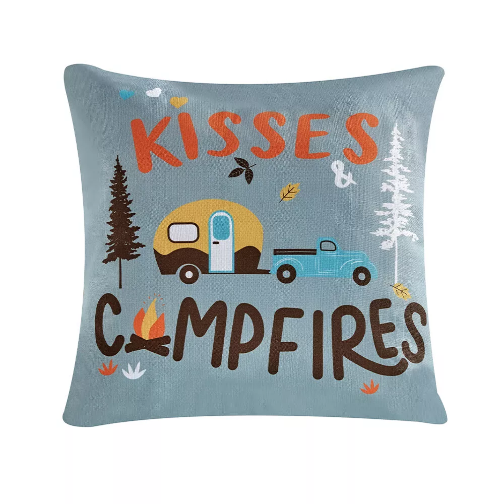 “Kisses & Campfires” Throw Pillow, 16″ x 16″