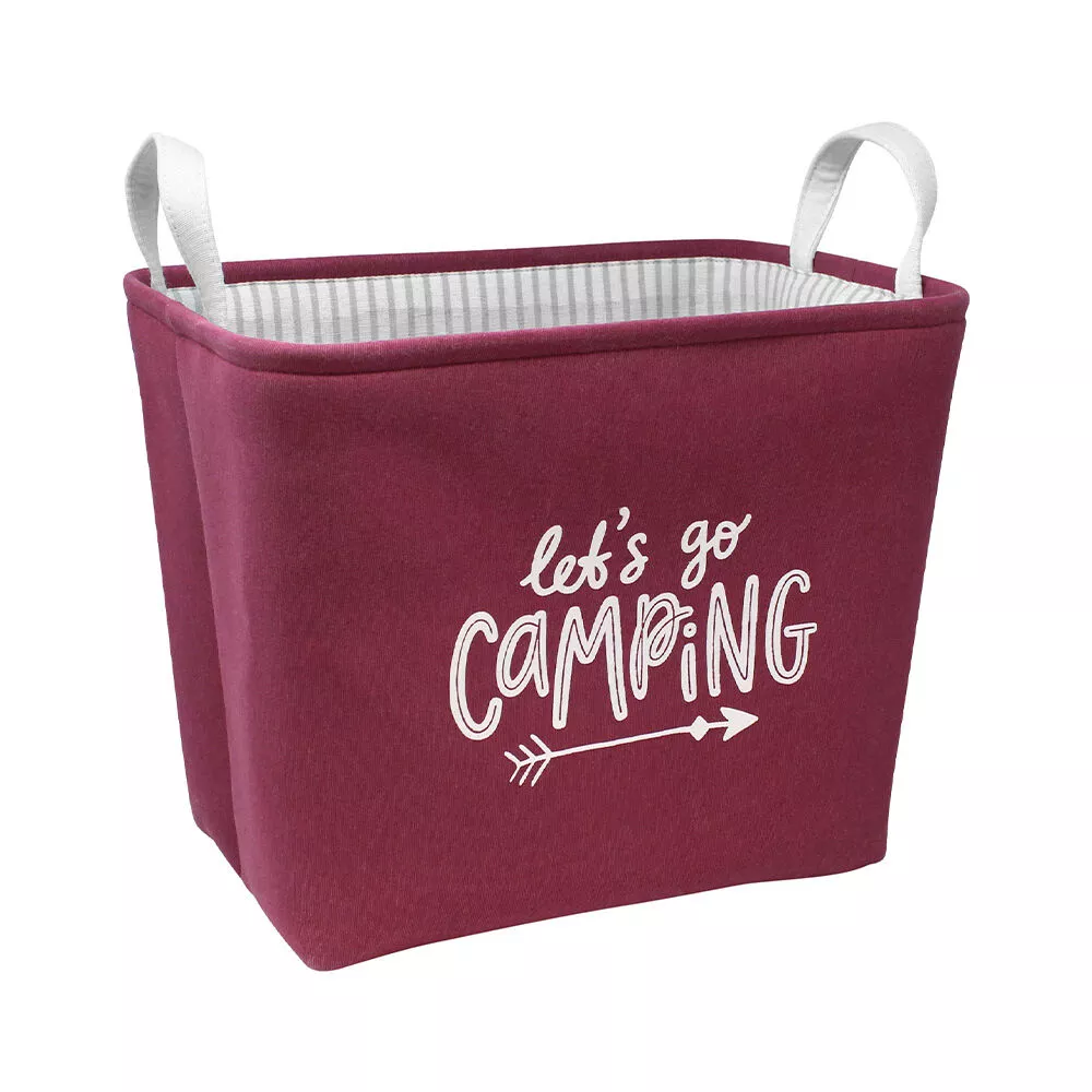 Let's Go Camping Rectangular Storage Bin, Burgundy