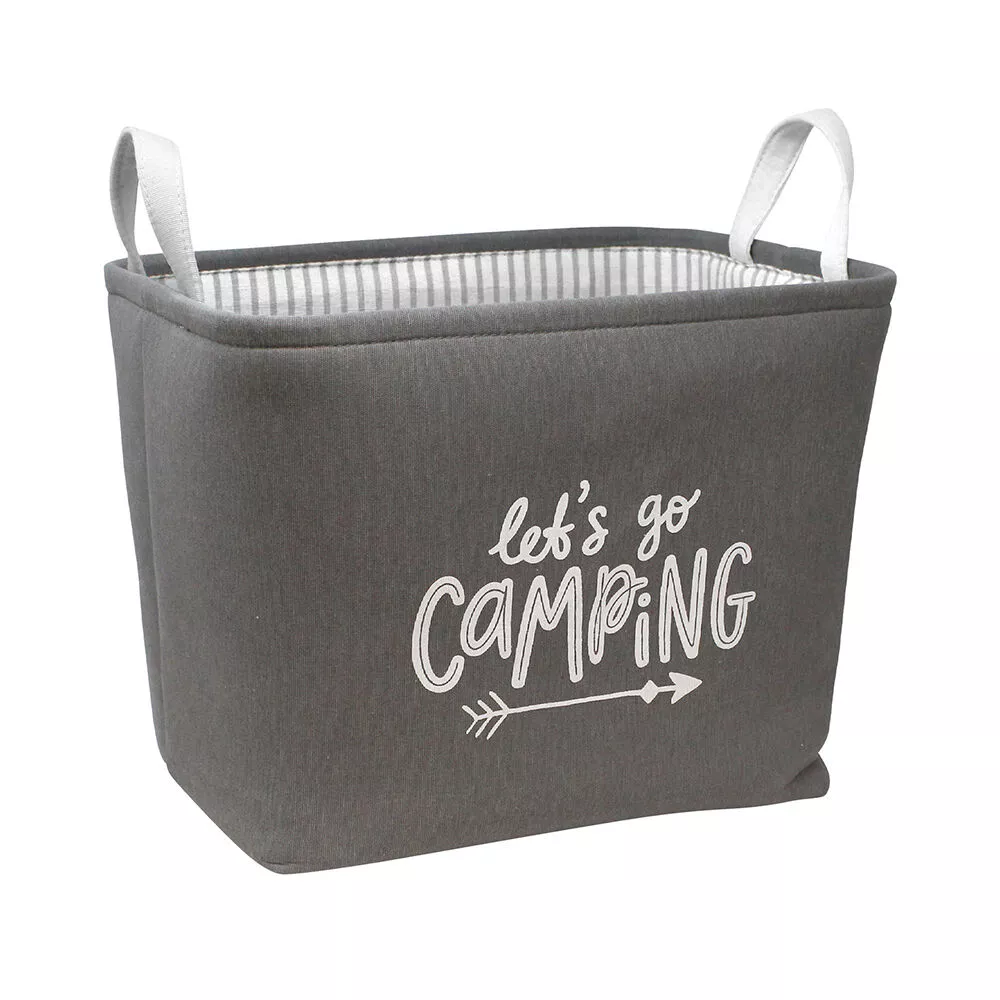 Let's Go Camping Rectangular Storage Bin, Charcoal