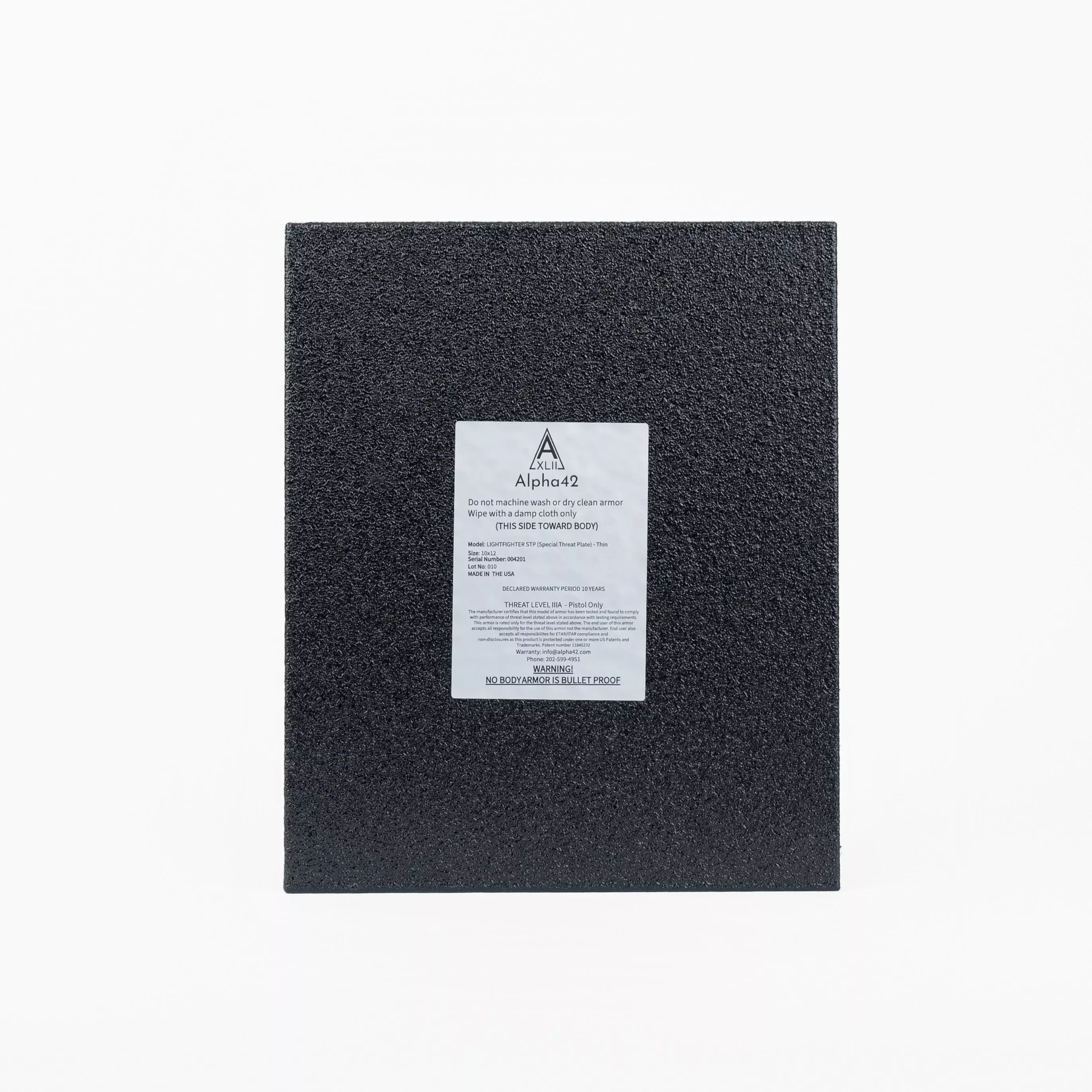 LIGHTFIGHTER series Level IIIA UHMWPE Backpack Panel