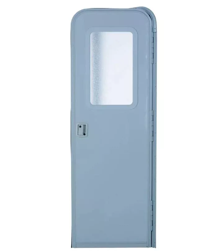 Lippert Right Hinge RV Radius Entry Door with Screen Door with Drip Cap & Threshold - 26" x 72" - White• V000040259