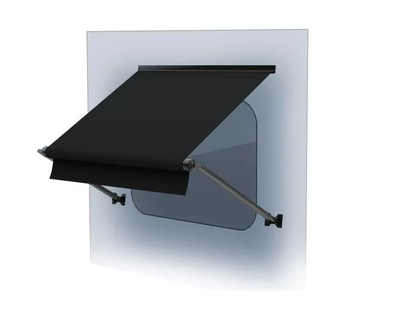 Lippert Standard 54" x 18" Black Vinyl Standard RV Window Awning Roller Assembly with Black Aluminum Weather Shield• V000335428