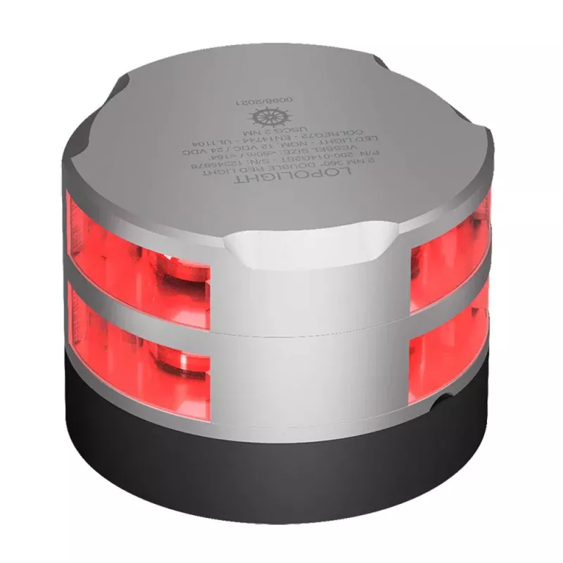 Lopolight Series 200-014 – Double Stacked Navigation Light – 2NM – Horizontal Mount – Red – Black Housing