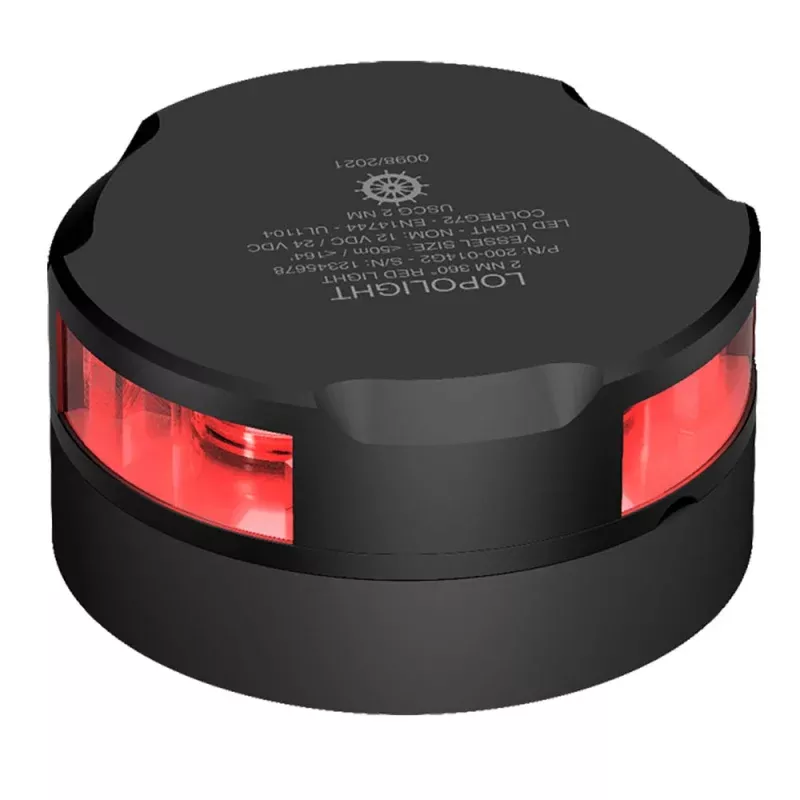 Lopolight Series 200-014 – Navigation Light – 2NM – Horizontal Mount – Red – Black Housing