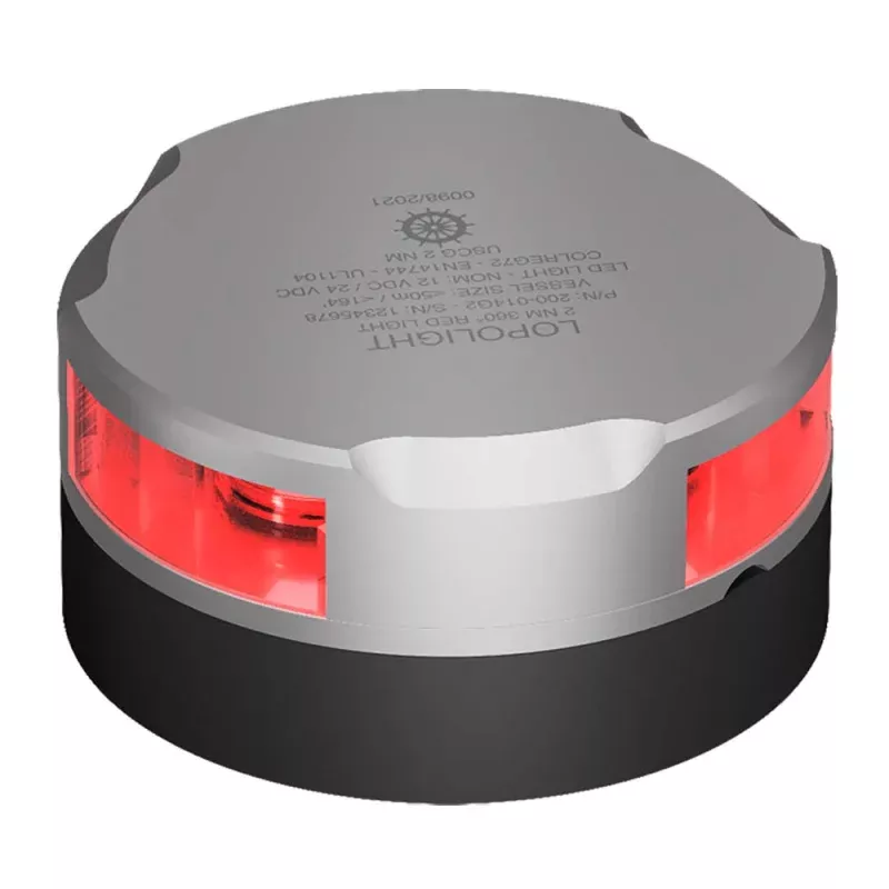 Lopolight Series 200-014 – Navigation Light – 2NM – Horizontal Mount – Red – Silver Housing
