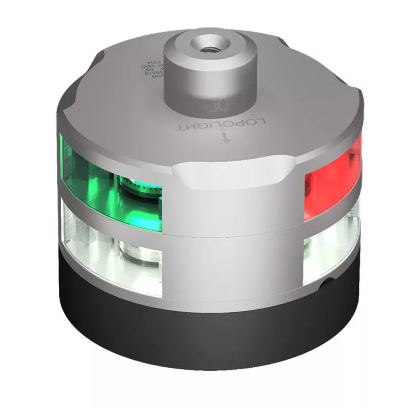 Lopolight Series 201-007 – Tri-Color Navigation/Anchor/Windex Light – 2NM – Horizontal Mount – Silver Housing