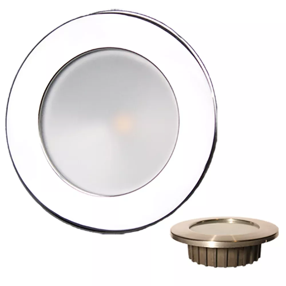 Lunasea “ZERO EMI” Recessed 3.5” LED Light - Warm White, Blue w/Polished Stainless Steel Bezel - 12VDC