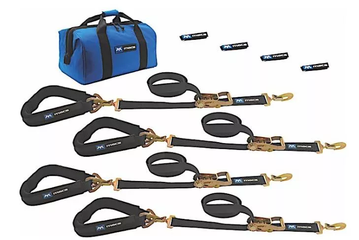 Mac’sProPack Premium Tie Down Strap Kit – 8 ft. Direct Hook Ratchet Straps & 40 in. Axle Straps• 511658