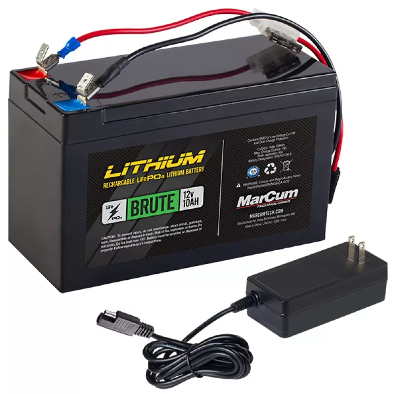MARCUM TECHNOLOGIES Lithium 12 V 10 AH LIFEPO4 Brute Battery and 3 AMP Charger Kit