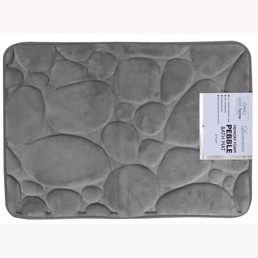 Memory Foam Bath Mat, Gray Pebble, 17" x 24"