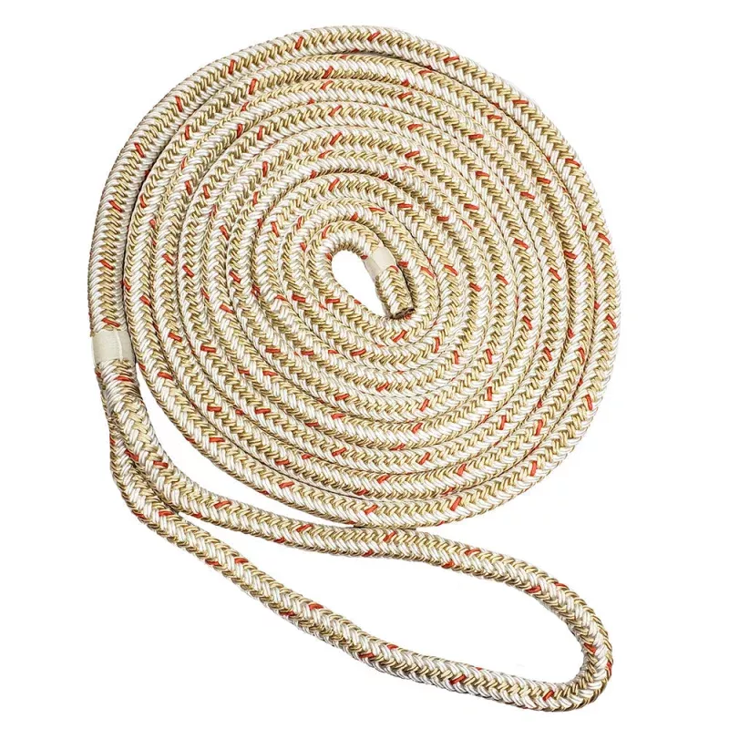 New England Ropes 3/4 Double Braid Dock Line – White/Gold w/Tracer – 25