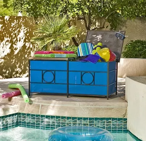 Outdoor Storage BoxContemporary - Black Frame with Burgundy Fabric