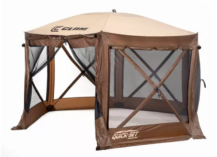 Quick-Set Pavilion 6-Sided Screen Shelter with Wind Panels – Brown/Tan 12.5′ x 12.5’• 9882