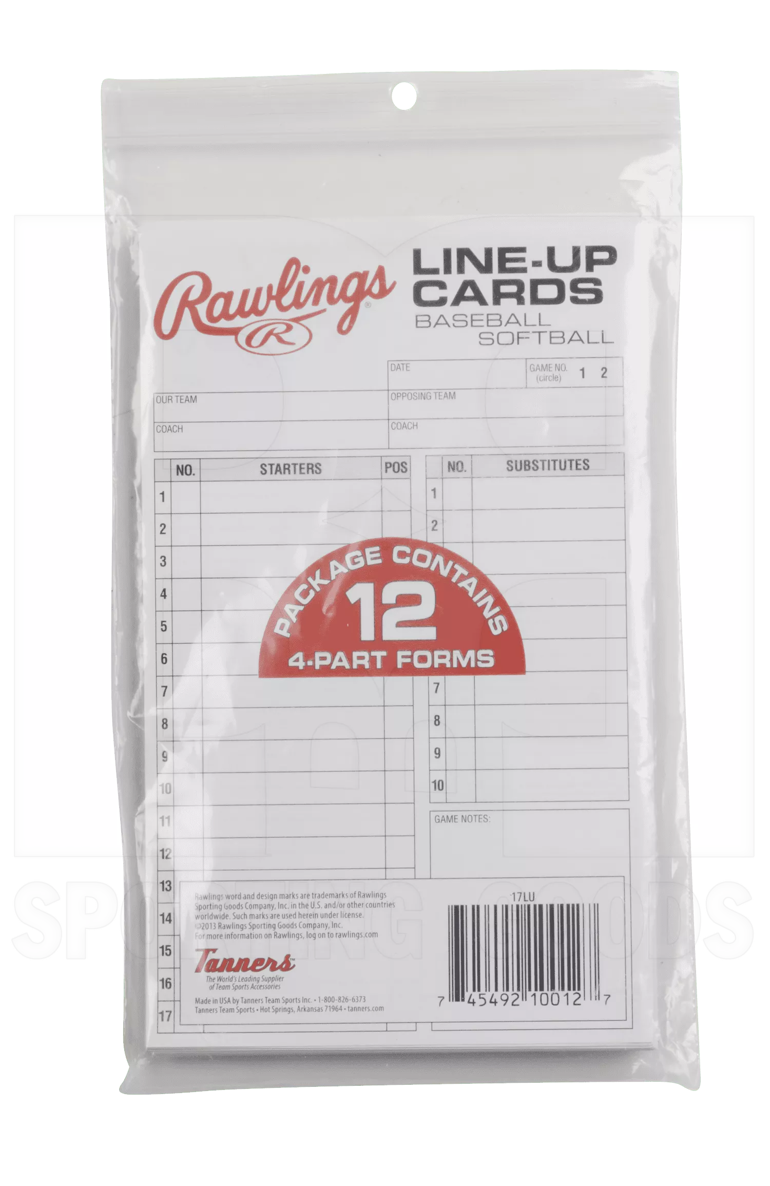 Rawlings Baseball & Softball System-17 Lineup Cards Refill Pack