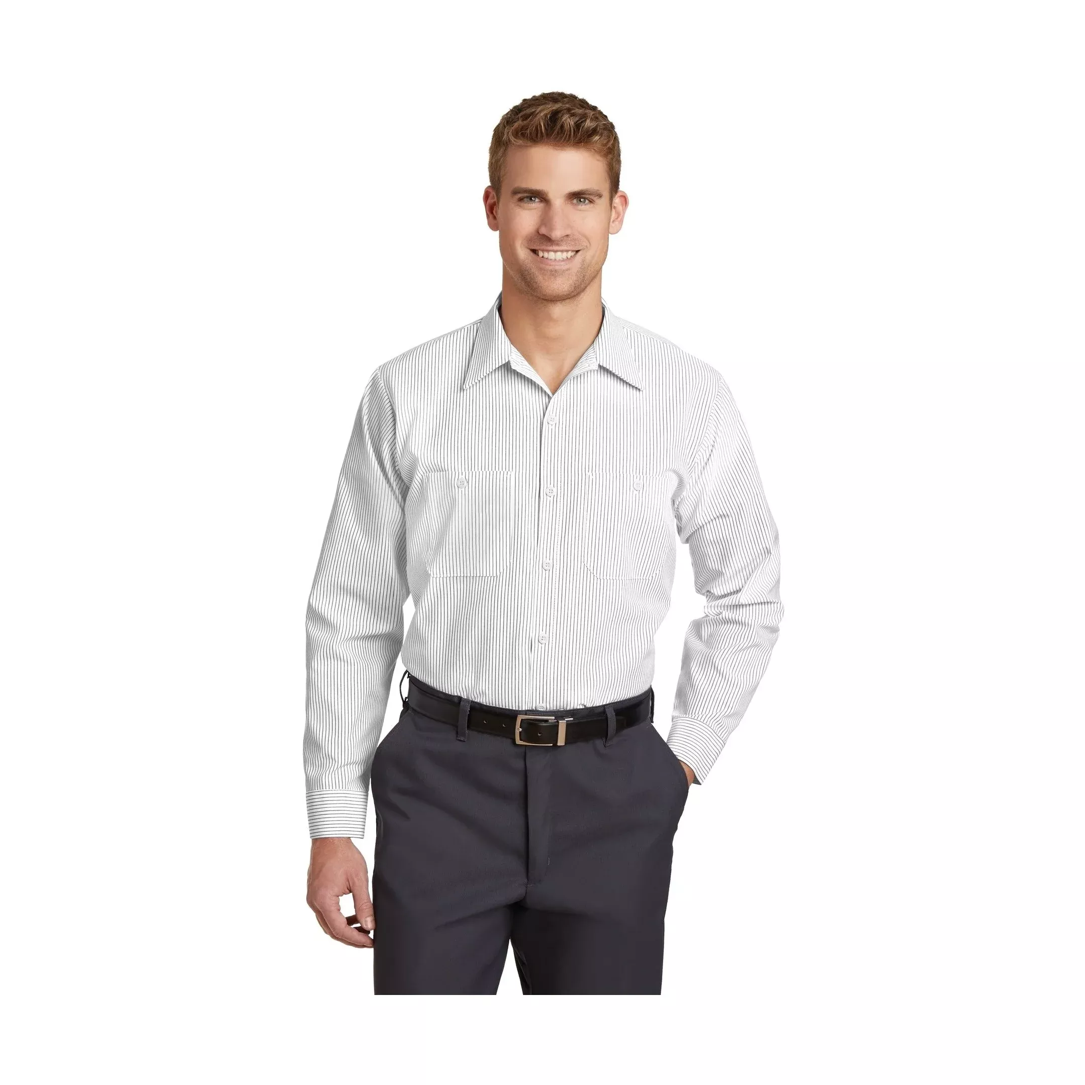 Red Kap Men’s Long Sleeve Striped Industrial Work Shirt