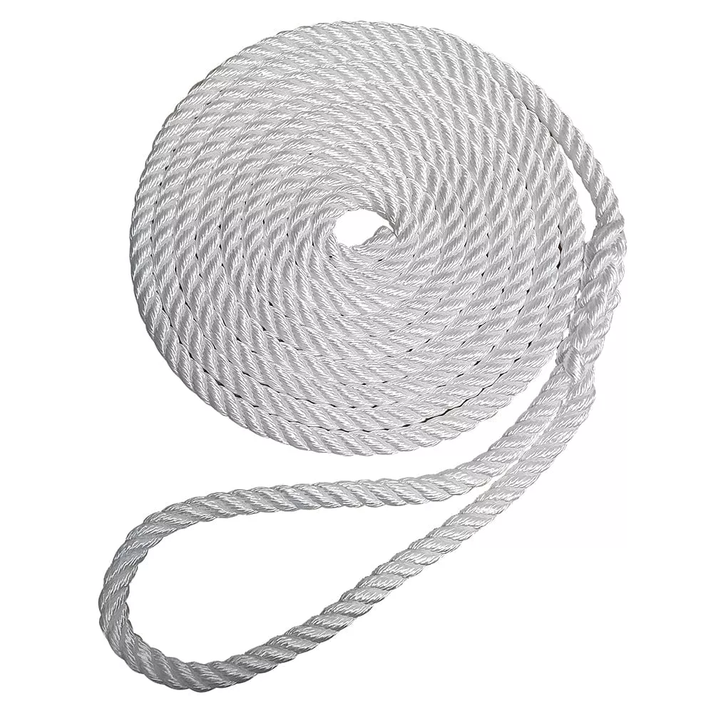 Robline Premium Nylon 3 Strand Dock Line – 3/8″ x 15′ – White