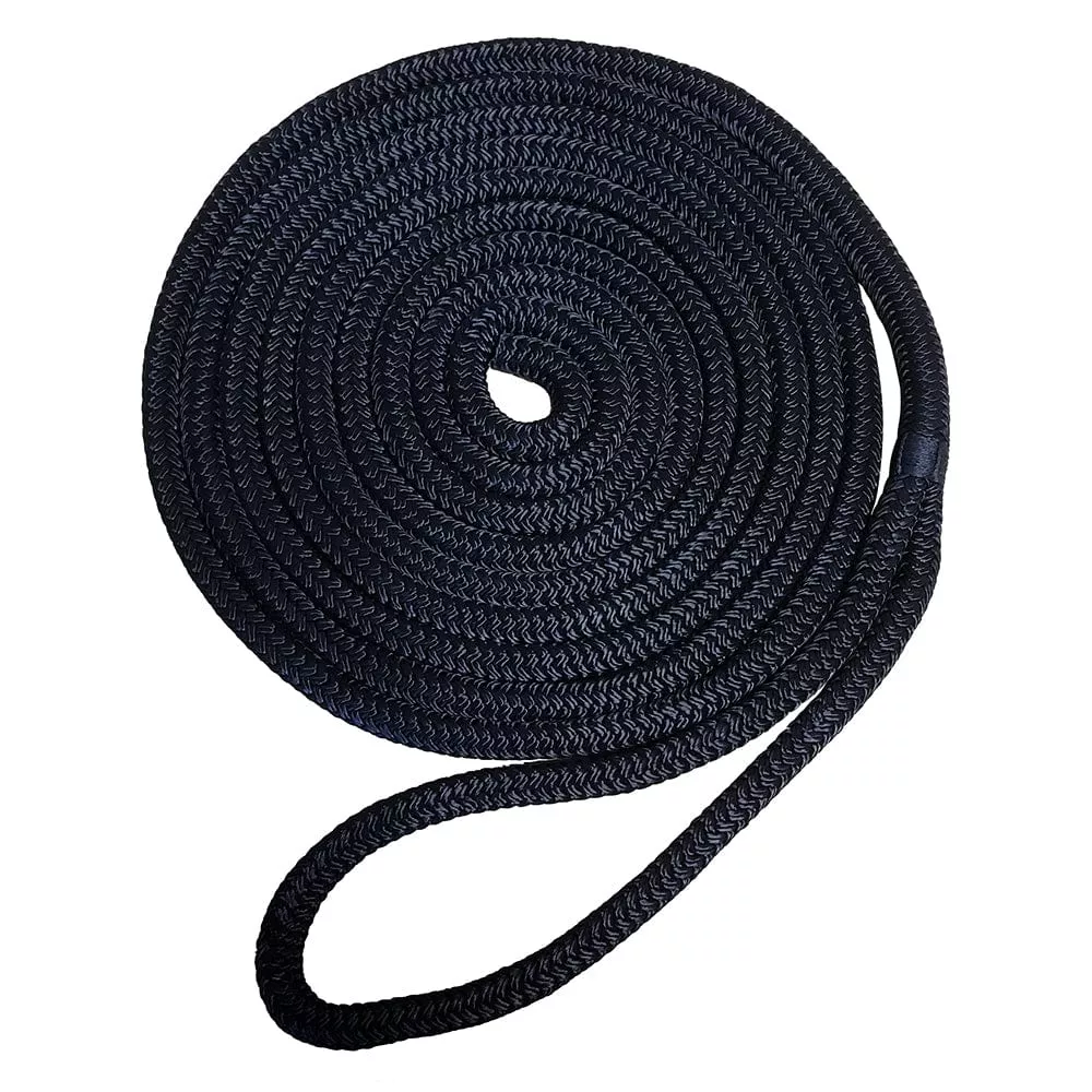 Robline Premium Nylon Double Braid Dock Line – 1/2″ x 35′ – Black
