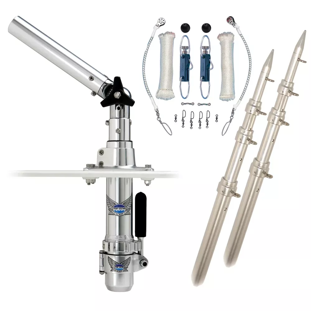 Rupp Classic Top Gun Outrigger Kit w/18′ Poles & Complete Single Line Rigging Kit w/Klickers Release Clips | RAD-TPGN-18T