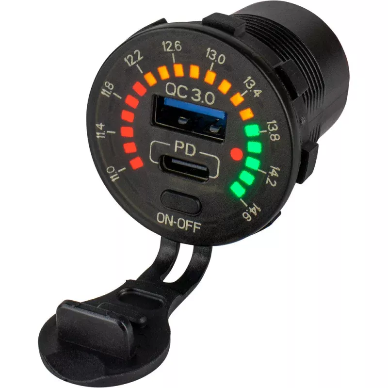 Sea-Dog Round Rainbow Voltmeter w/USBUSB-C Power Socket