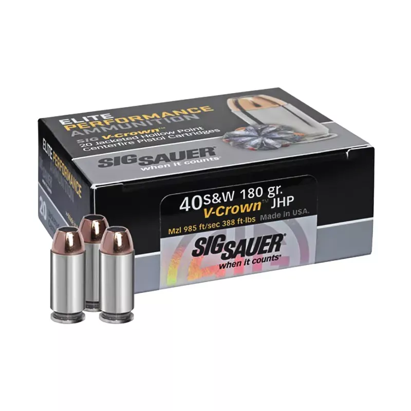 Sig Sauer 40 S&W 180 Gr. Elite V-Crown JHP 20 Per Box