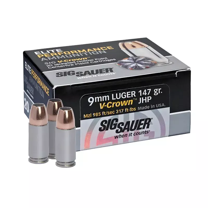 Sig Sauer 9mm 147 Gr. Elite V-Crown JHP 20 Per Box