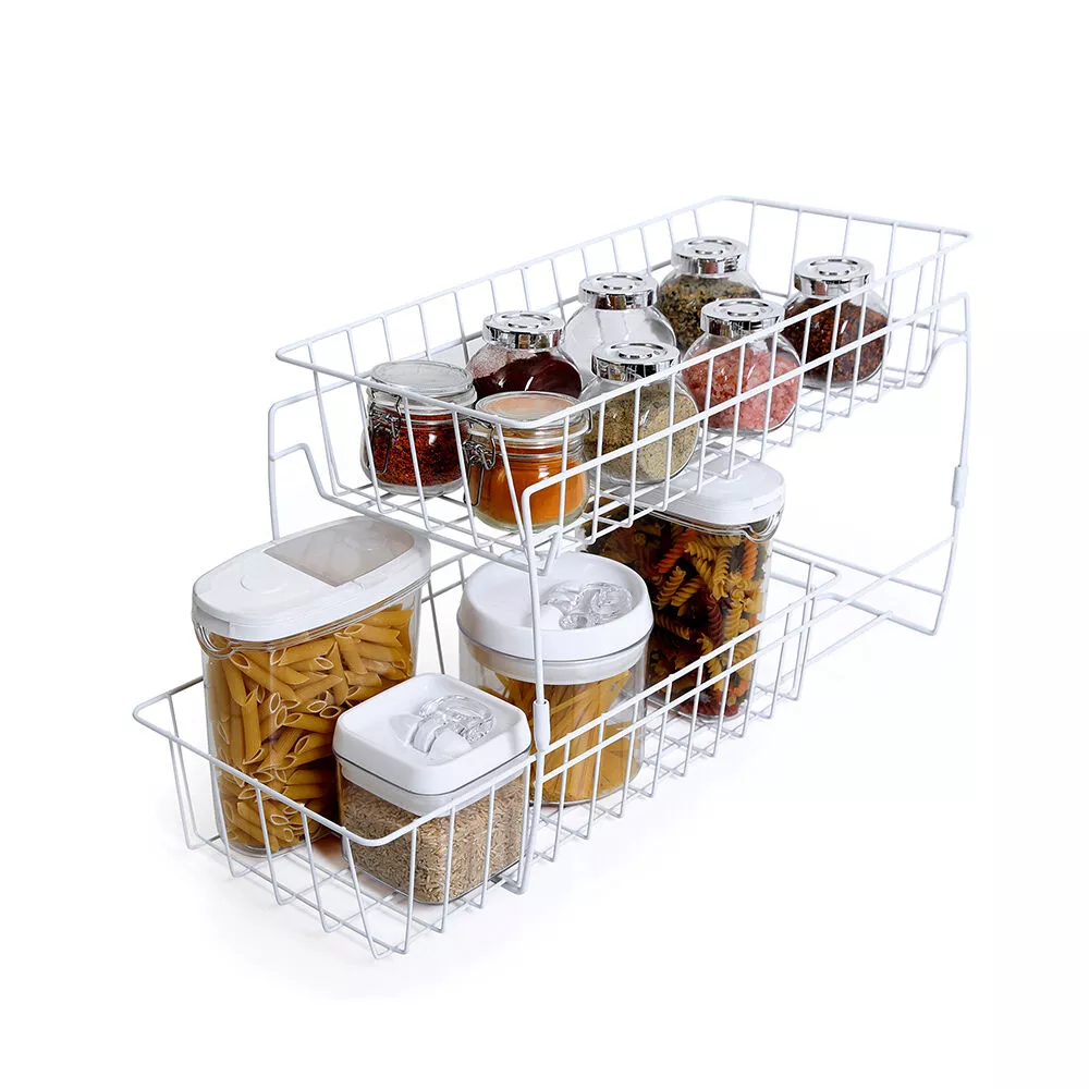 Smart Design 2-Tier Stackable Pull-Out Baskets, White