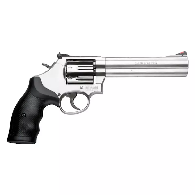 Smith & Wesson Model 686 Plus .357Mag Revolver 7Rd 6″ L-frame Satin SS Barrel/Cyl/Frame Red Ramp Frt/Adj Rear Sight Internal Lock DA/SA 164198