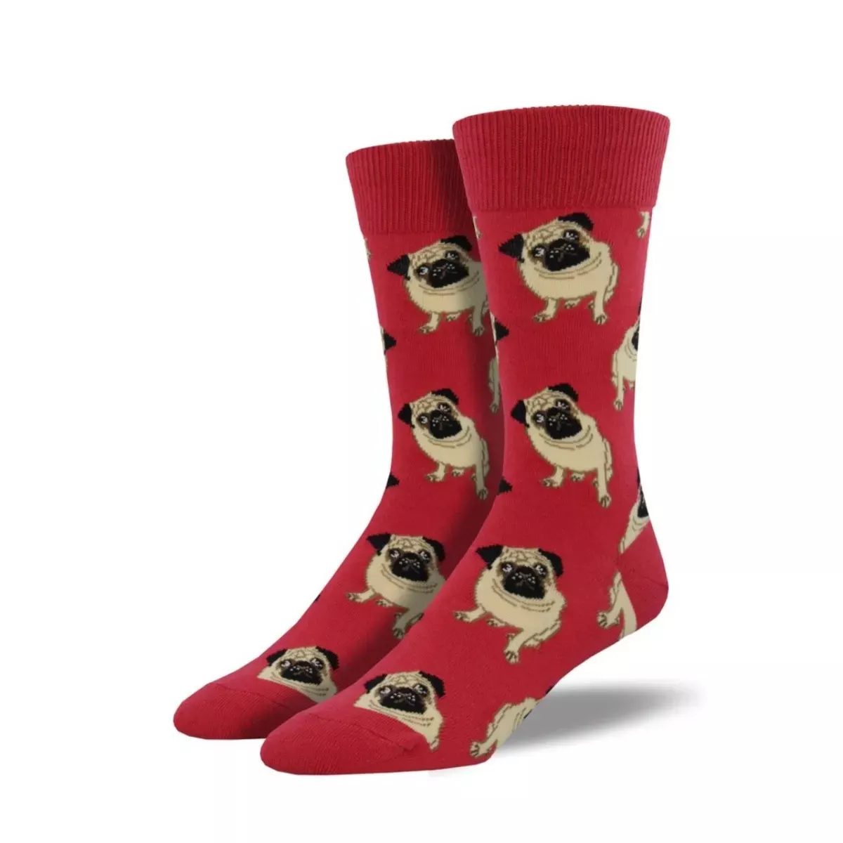 SockSmith Men's "Pugs" Terracotta Red Socks