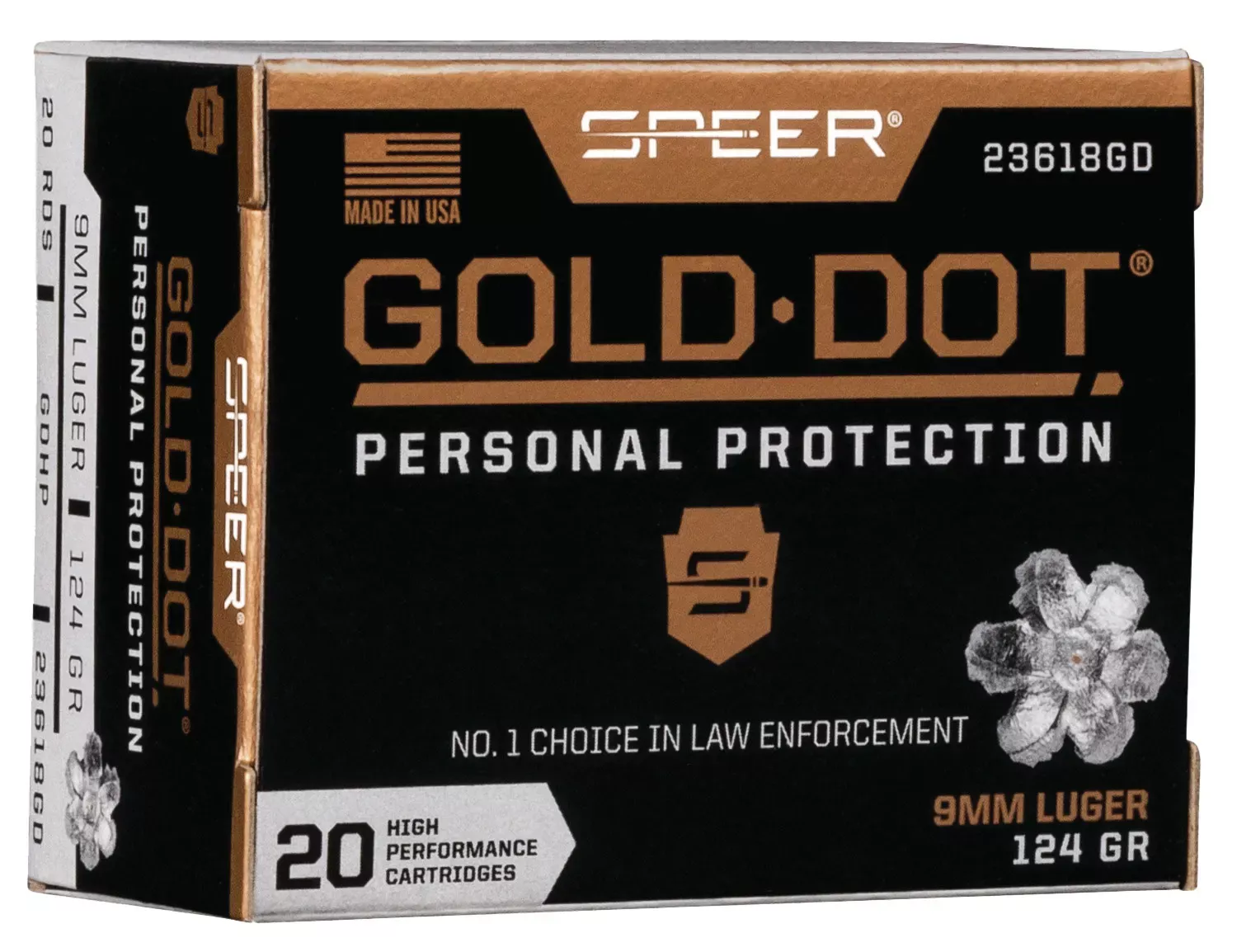 Speer Gold Dot 9mm Luger 124 Gr Hollow Point 20 Per Box