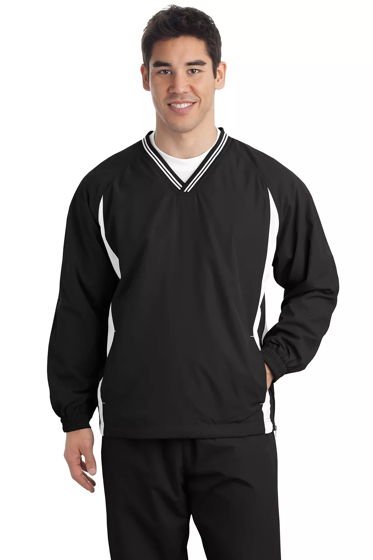 Sport-Tek Men's Tall Tipped V-Neck Raglan Wind Shirt