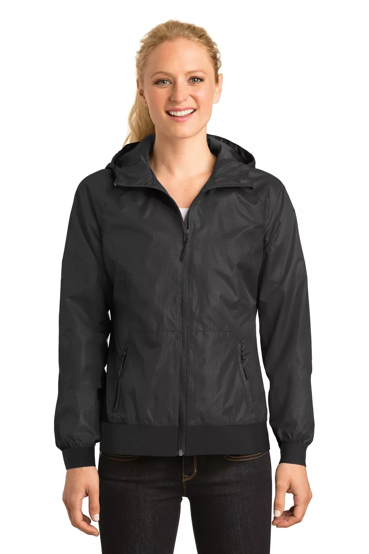 Sport-Tek Women’s Embossed Hooded Wind Jacket