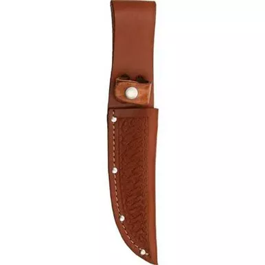 Straight Knife Basketweave Leather Sheath for 5 Inch Blades
