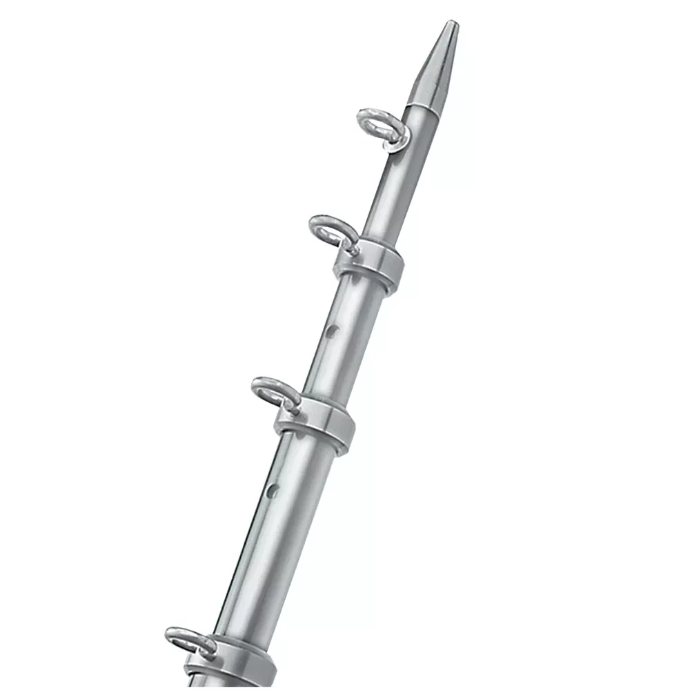 TACO 8′ Center Rigger Pole – Silver w/Silver Rings & Tip – 1-1/8″ Butt End Diameter [OC-0422VEL8]
