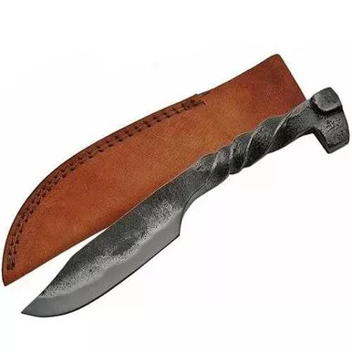 Twisted Railroad Spike Carbon Steel Knife with Sheath
