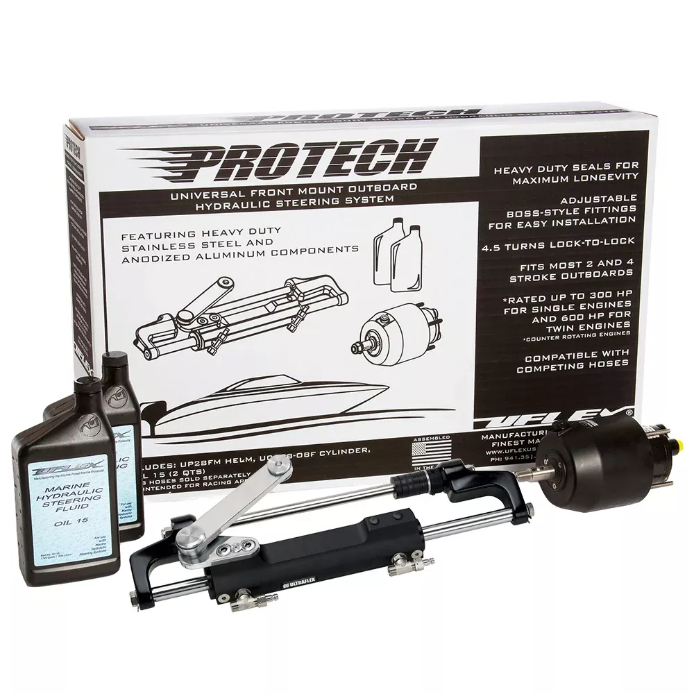 Uflex PROTECH 2.1 Front Mount OB Hydraulic System – Includes UP28 FM Helm OilUC128-TS/2 Cylinder – No Hoses