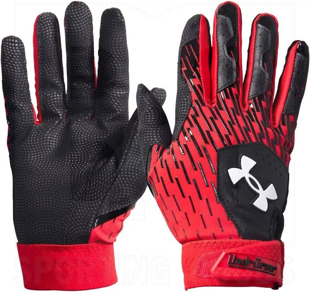 Under Armour Clean Up Baseball Softball Batting Gloves Black/Scarlet Red/White