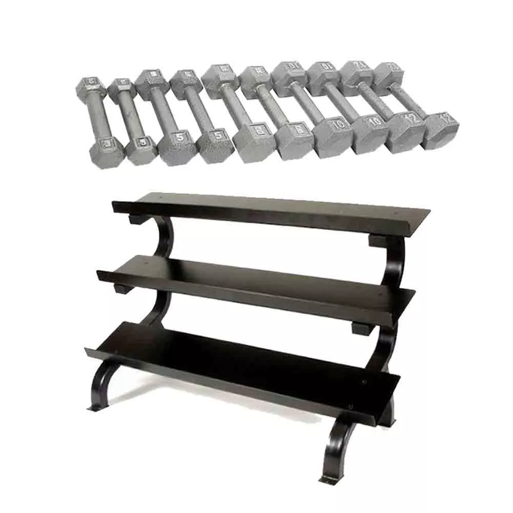 USA 5 lb to 75 lb Iron Hex Dumbbell Set with Rack