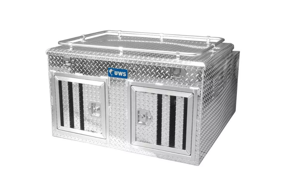 UWS Double-Door Dog Box w/ Full Enclosure & Storage, Bright Aluminum, 48″x48″• DB-4848N