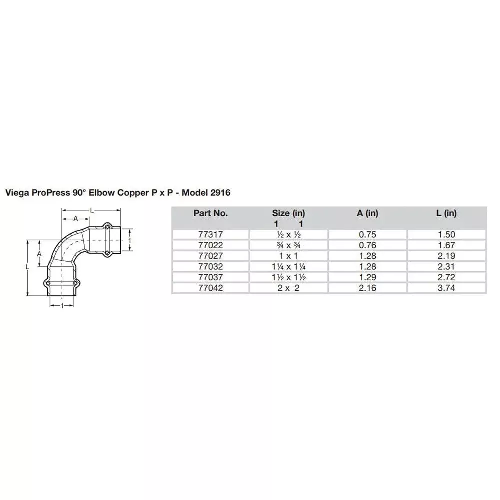 Viega ProPress 1/2 – 90 Copper Elbow – Double Press Connection – Smart Connect Technology