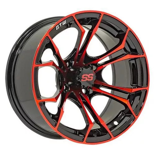 Wheel, 12X7 Spyder, Et-.25 Blk/Red w/SS Cap