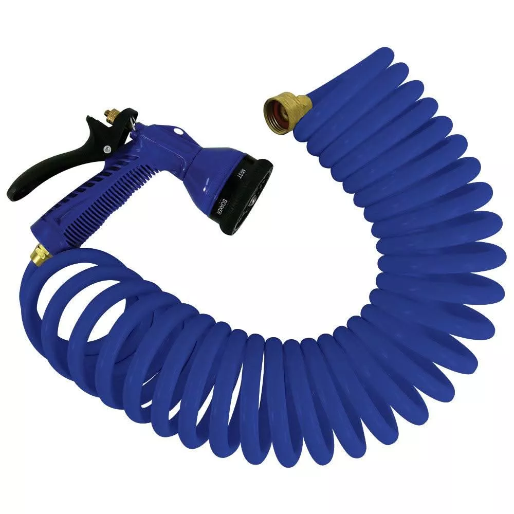 Whitecap 15' Blue Coiled Hosewith Adjustable Nozzle - P-0440B