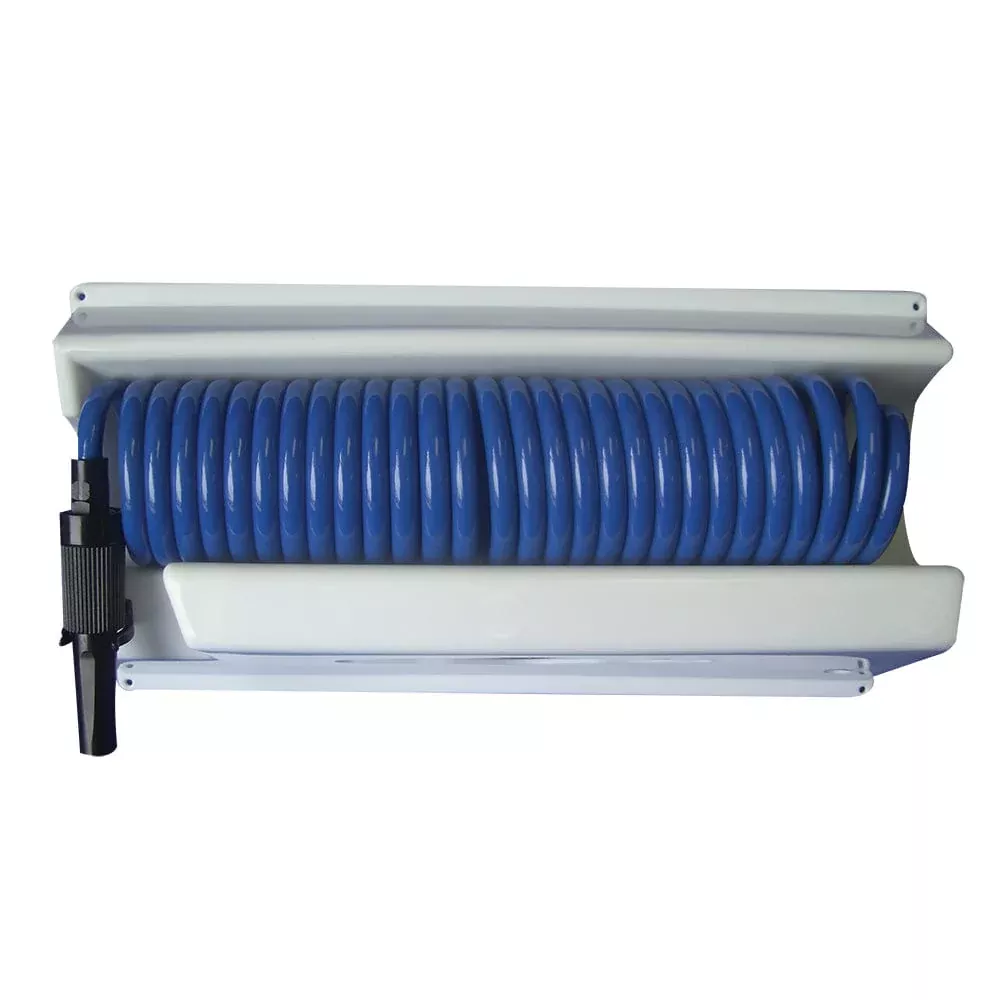 Whitecap 25′ Blue Coiled Hose w/Mounting Case