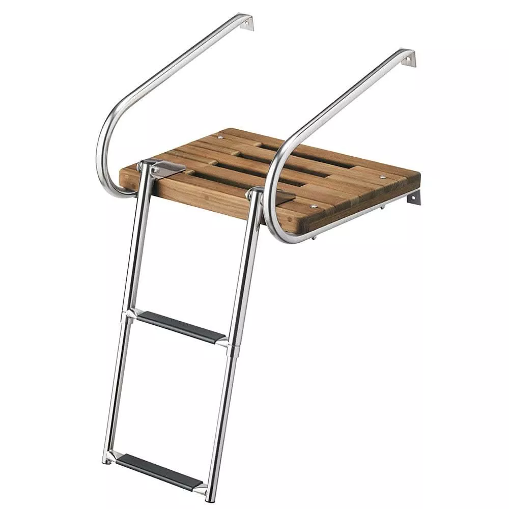 Whitecap Teak Swim Platformwith 2-Step Telescoping Ladder for Boatswith Inboard/Outboard Motors - 68904