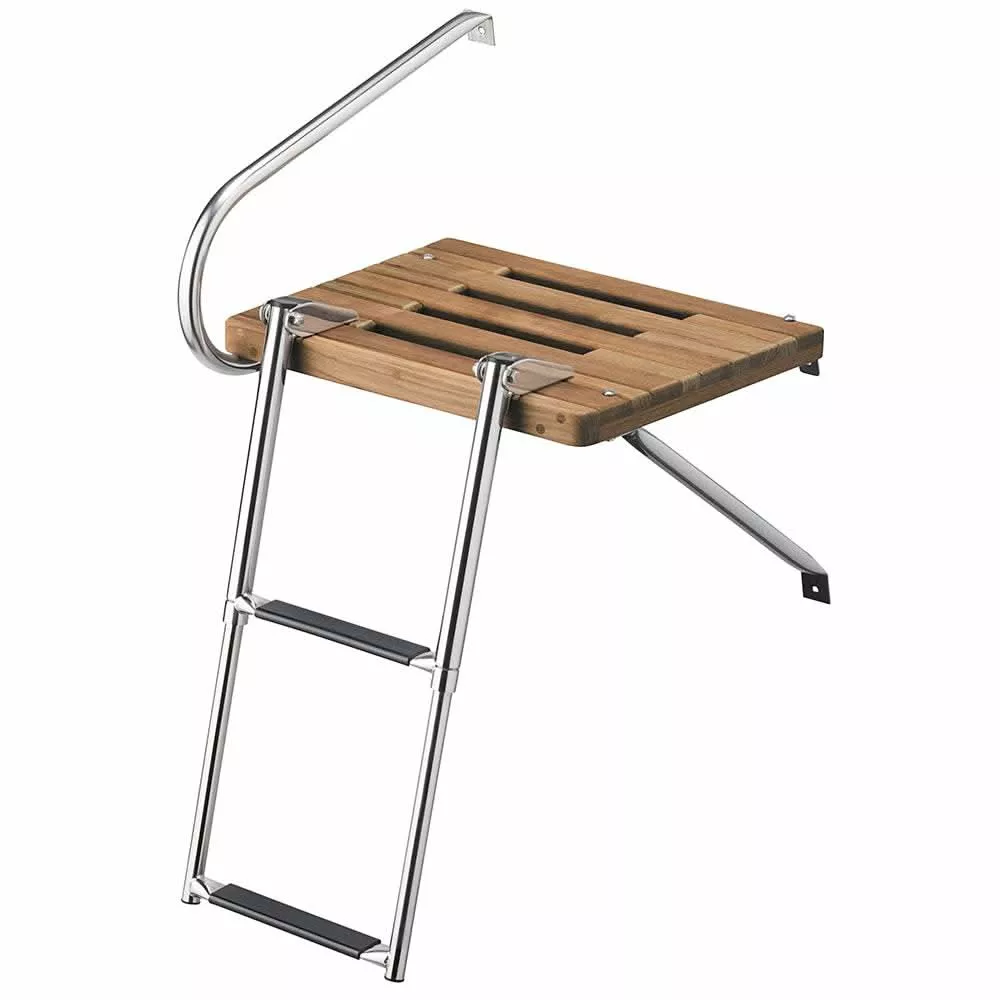 Whitecap Teak Swim Platformwith 2-Step Telescoping Ladder for Boatswith Outboard Motors - 68900