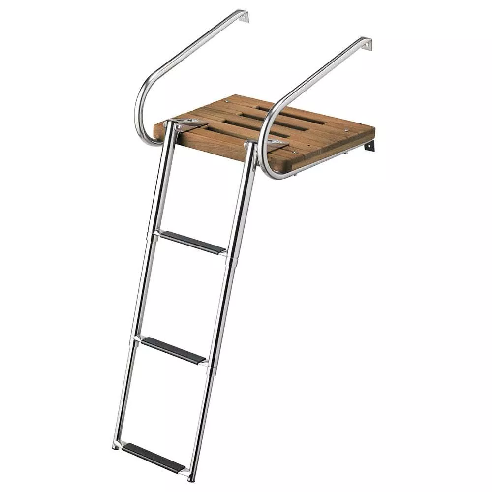 Whitecap Teak Swim Platformwith 3-Step Telescoping Ladder for Boatswith Inboard/Outboard Motors - 68906
