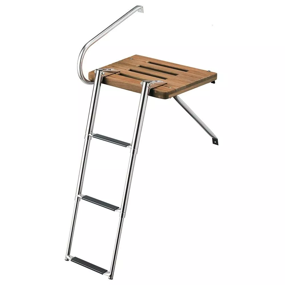 Whitecap Teak Swim Platformwith 3-Step Telescoping Ladder for Boatswith Outboard Motors - 68902