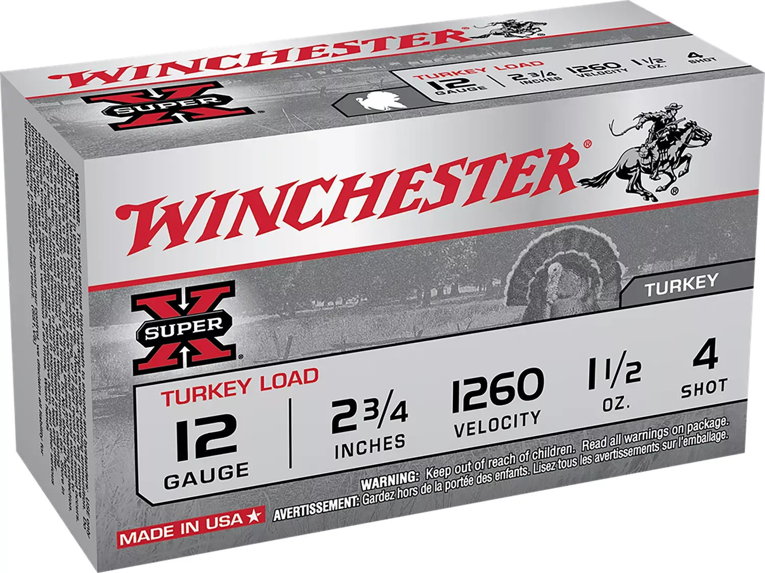 Winchester Super X Magnum 12ga 2-3/4″ 1-1/2 oz #4 Copper-plated Lead Shot 10 Shells Per Box
