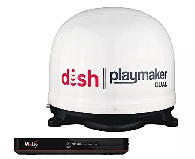 Winegard Dish Playmaker Dual With Wally Receiver Bundle, White• PL8000R